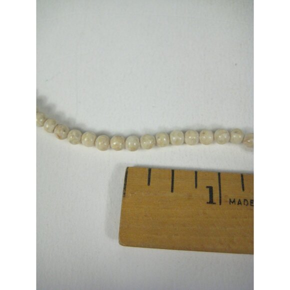 Beige Colored Round Stone Beaded Necklace 32 Long Handmade Natural Material - Picture 2 of 8